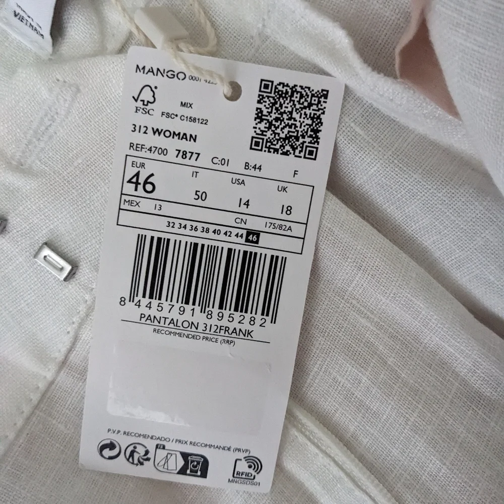 NWT Mango White Linen Straight Leg High Waist Cargo Pants Size 14 - Picture 2 of 14